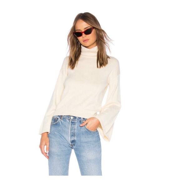 LPA Revolve Cybil Sweater in Cream Size XL Open Back Bell Sleeve Knit Turtleneck - Picture 2 of 14